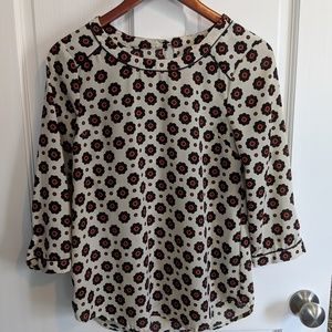 Key hole faux leather trim blouse